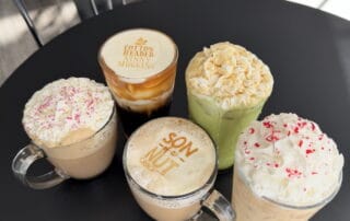 Calabria Coffee Five cups of Elf-inspired coffees at Calabria Coffee in New Hartford