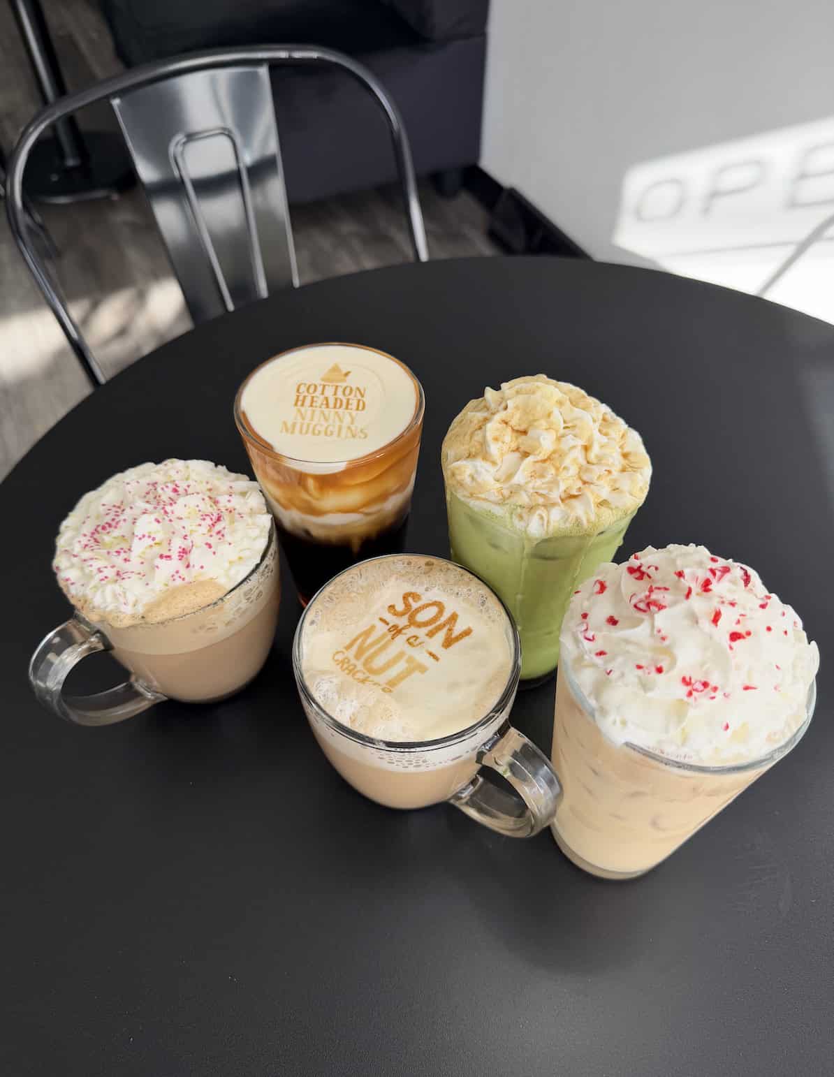 Calabria Coffee Five cups of Elf-inspired coffees at Calabria Coffee in New Hartford